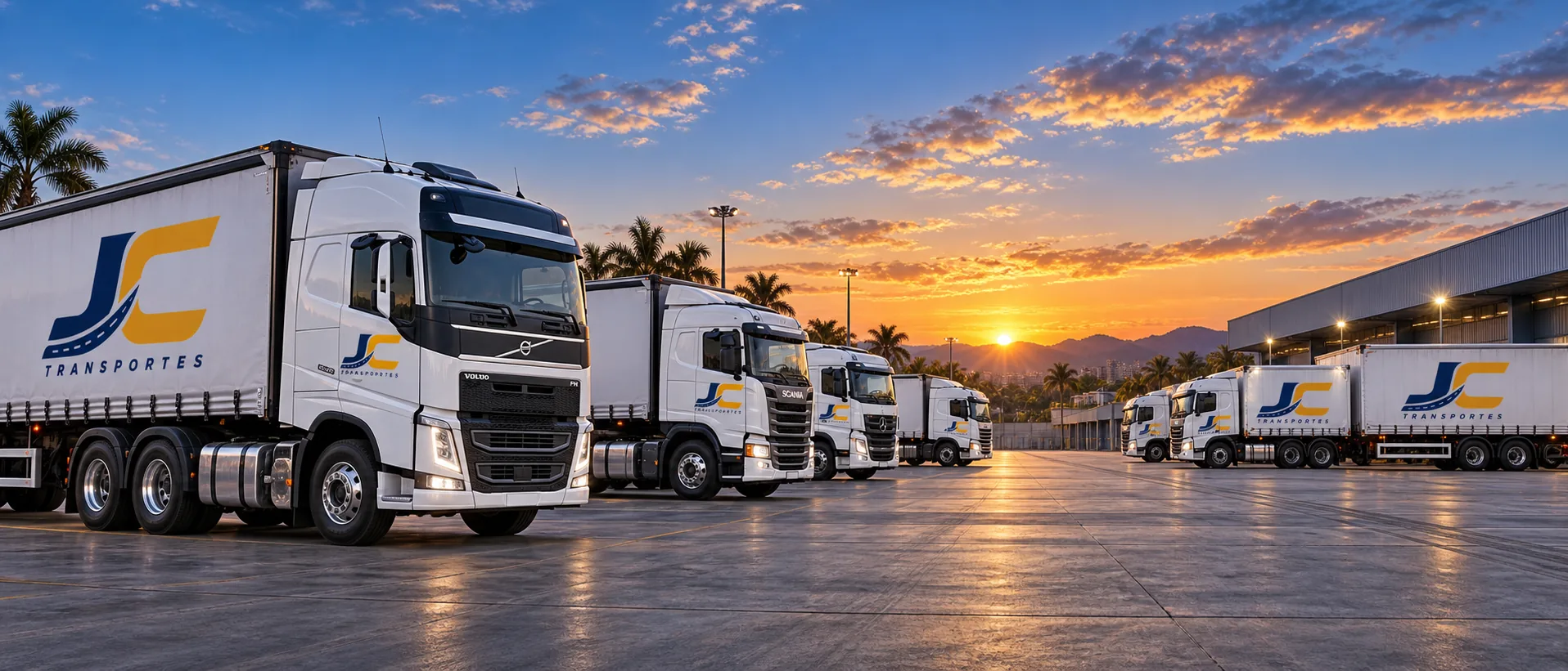 Frota de carretas da JC Transportes em pátio brasileiro
